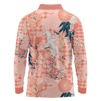 Red Palaka Crane and Flowers Long Sleeve Polo Shirt Japan Heritage Spirit LT9 - Polynesian Pride