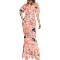 Red Palaka Crane and Flowers Mermaid Dress Japan Heritage Spirit LT9 - Polynesian Pride