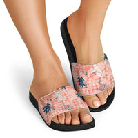 Red Palaka Crane and Flowers Slide Sandals Japan Heritage Spirit - Polynesian Pride