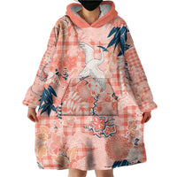 Red Palaka Crane and Flowers Wearable Blanket Hoodie Japan Heritage Spirit LT9 - Polynesian Pride