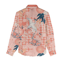 Red Palaka Crane and Flowers Women Casual Shirt Japan Heritage Spirit - Polynesian Pride