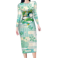 Personalized Japanese Kawaii Sushi Family Matching Long Sleeve Bodycon Dress and Hawaiian Shirt Green Wagara Palaka This Is How I Roll LT9 Mom's Dress Green - Polynesian Pride