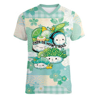 Personalized Japanese Kawaii Sushi Women V-Neck T-Shirt Green Wagara Palaka This Is How I Roll