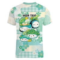 Personalized Japanese Kawaii Sushi Women V-Neck T-Shirt Green Wagara Palaka This Is How I Roll
