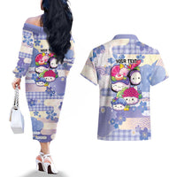 Personalized Japanese Kawaii Sushi Couples Matching Off The Shoulder Long Sleeve Dress and Hawaiian Shirt Blue Wagara Palaka This Is How I Roll LT9 - Polynesian Pride