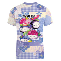 Personalized Japanese Kawaii Sushi Women V-Neck T-Shirt Blue Wagara Palaka This Is How I Roll