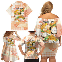 Personalized Japanese Kawaii Sushi Family Matching Off Shoulder Short Dress and Hawaiian Shirt Peach Wagara Palaka This Is How I Roll LT9 - Polynesian Pride