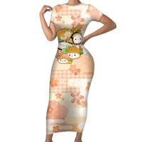 Personalized Japanese Kawaii Sushi Family Matching Short Sleeve Bodycon Dress and Hawaiian Shirt Peach Wagara Palaka This Is How I Roll LT9 Mom's Dress Peach - Polynesian Pride