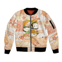 Personalized Japanese Kawaii Sushi Sleeve Zip Bomber Jacket Peach Wagara Palaka This Is How I Roll