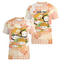 Personalized Japanese Kawaii Sushi Women V-Neck T-Shirt Peach Wagara Palaka This Is How I Roll
