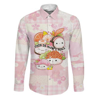 Personalized Japanese Kawaii Sushi Family Matching Off Shoulder Maxi Dress and Hawaiian Shirt Pink Wagara Palaka This Is How I Roll LT9 Dad's Shirt - Long Sleeve Pink - Polynesian Pride