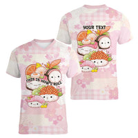 Personalized Japanese Kawaii Sushi Women V-Neck T-Shirt Pink Wagara Palaka This Is How I Roll