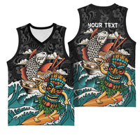 Personalized Japanese Koi Fish Ramen Basketball Jersey Tiki Surfing Wagara Hibiscus Pattern