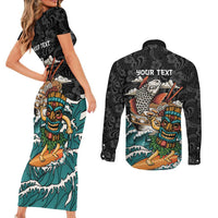 Personalized Japanese Koi Fish Ramen Couples Matching Short Sleeve Bodycon Dress and Long Sleeve Button Shirt Tiki Surfing Wagara Hibiscus Pattern LT9 - Polynesian Pride