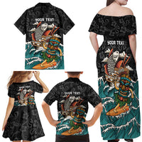 Personalized Japanese Koi Fish Ramen Family Matching Off Shoulder Maxi Dress and Hawaiian Shirt Tiki Surfing Wagara Hibiscus Pattern LT9 - Polynesian Pride