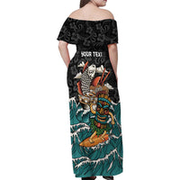 Personalized Japanese Koi Fish Ramen Family Matching Off Shoulder Maxi Dress and Hawaiian Shirt Tiki Surfing Wagara Hibiscus Pattern LT9 - Polynesian Pride