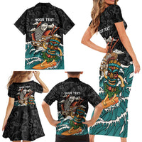 Personalized Japanese Koi Fish Ramen Family Matching Short Sleeve Bodycon Dress and Hawaiian Shirt Tiki Surfing Wagara Hibiscus Pattern LT9 - Polynesian Pride