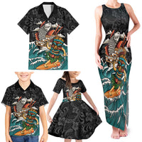 Personalized Japanese Koi Fish Ramen Family Matching Tank Maxi Dress and Hawaiian Shirt Tiki Surfing Wagara Hibiscus Pattern LT9 - Polynesian Pride