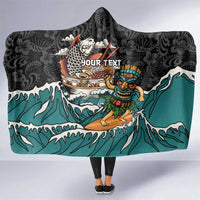 Personalized Japanese Koi Fish Ramen Hooded Blanket Tiki Surfing Wagara Hibiscus Pattern