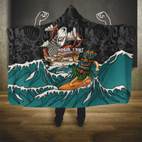 Personalized Japanese Koi Fish Ramen Hooded Blanket Tiki Surfing Wagara Hibiscus Pattern