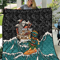 Personalized Japanese Koi Fish Ramen Quilt Tiki Surfing Wagara Hibiscus Pattern