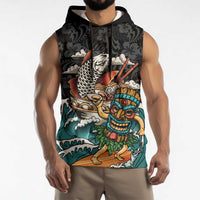 Personalized Japanese Koi Fish Ramen Sleeveless Hoodie Tiki Surfing Wagara Hibiscus Pattern