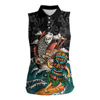 Personalized Japanese Koi Fish Ramen Women Sleeveless Polo Shirt Tiki Surfing Wagara Hibiscus Pattern