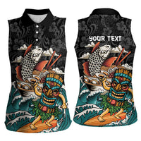 Personalized Japanese Koi Fish Ramen Women Sleeveless Polo Shirt Tiki Surfing Wagara Hibiscus Pattern