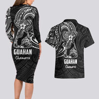 Black Guam Latte Stone Tribal Tattoo Couples Matching Long Sleeve Bodycon Dress and Hawaiian Shirt Hafa Adai Six 7 One LT9 - Polynesian Pride