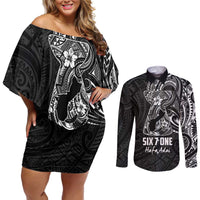 Black Guam Latte Stone Tribal Tattoo Couples Matching Off Shoulder Short Dress and Long Sleeve Button Shirt Hafa Adai Six 7 One LT9 Black - Polynesian Pride