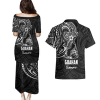 Black Guam Latte Stone Tribal Tattoo Couples Matching Puletasi and Hawaiian Shirt Hafa Adai Six 7 One LT9 - Polynesian Pride