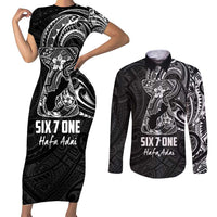 Black Guam Latte Stone Tribal Tattoo Couples Matching Short Sleeve Bodycon Dress and Long Sleeve Button Shirt Hafa Adai Six 7 One LT9 Black - Polynesian Pride
