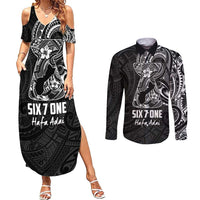 Black Guam Latte Stone Tribal Tattoo Couples Matching Summer Maxi Dress and Long Sleeve Button Shirt Hafa Adai Six 7 One LT9 Black - Polynesian Pride