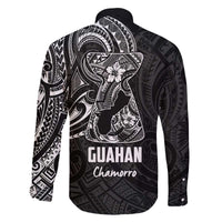 Black Guam Latte Stone Tribal Tattoo Family Matching Off The Shoulder Long Sleeve Dress and Hawaiian Shirt Hafa Adai Six 7 One LT9 - Polynesian Pride