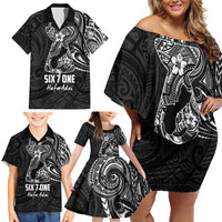 Black Guam Latte Stone Tribal Tattoo Family Matching Off Shoulder Short Dress and Hawaiian Shirt Hafa Adai Six 7 One LT9 - Polynesian Pride