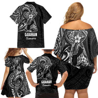 Black Guam Latte Stone Tribal Tattoo Family Matching Off Shoulder Short Dress and Hawaiian Shirt Hafa Adai Six 7 One LT9 - Polynesian Pride