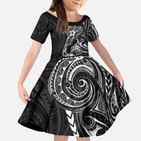 Black Guam Latte Stone Tribal Tattoo Family Matching Summer Maxi Dress and Hawaiian Shirt Hafa Adai Six 7 One LT9 Daughter's Dress Black - Polynesian Pride