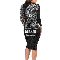 Black Guam Latte Stone Tribal Tattoo Long Sleeve Bodycon Dress Hafa Adai Six 7 One LT9 - Polynesian Pride