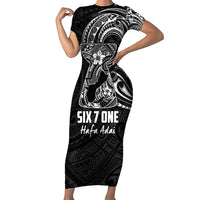 Black Guam Latte Stone Tribal Tattoo Short Sleeve Bodycon Dress Hafa Adai Six 7 One LT9 Long Dress Black - Polynesian Pride