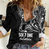 Black Guam Latte Stone Tribal Tattoo Women Casual Shirt Hafa Adai Six 7 One LT9 Female Black - Polynesian Pride