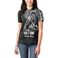 Black Guam Latte Stone Tribal Tattoo Women Polo Shirt Hafa Adai Six 7 One LT9 - Polynesian Pride