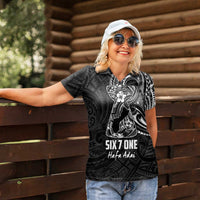 Black Guam Latte Stone Tribal Tattoo Women Polo Shirt Hafa Adai Six 7 One LT9 - Polynesian Pride