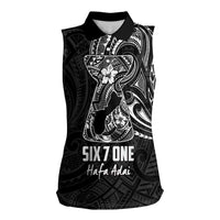 Black Guam Latte Stone Tribal Tattoo Women Sleeveless Polo Shirt Hafa Adai Six 7 One LT9 Female Black - Polynesian Pride