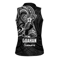Black Guam Latte Stone Tribal Tattoo Women Sleeveless Polo Shirt Hafa Adai Six 7 One LT9 - Polynesian Pride