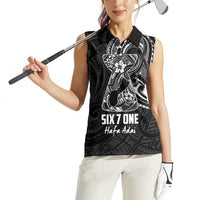 Black Guam Latte Stone Tribal Tattoo Women Sleeveless Polo Shirt Hafa Adai Six 7 One LT9 - Polynesian Pride