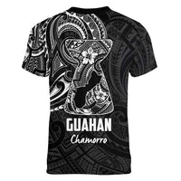 Black Guam Latte Stone Tribal Tattoo Women V-Neck T-Shirt Hafa Adai Six 7 One LT9 - Polynesian Pride