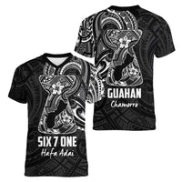 Black Guam Latte Stone Tribal Tattoo Women V-Neck T-Shirt Hafa Adai Six 7 One LT9 - Polynesian Pride