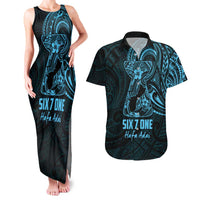 Blue Guam Latte Stone Tribal Tattoo Couples Matching Tank Maxi Dress and Hawaiian Shirt Hafa Adai Six 7 One LT9 Blue - Polynesian Pride