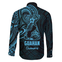 Blue Guam Latte Stone Tribal Tattoo Family Matching Long Sleeve Bodycon Dress and Hawaiian Shirt Hafa Adai Six 7 One LT9 - Polynesian Pride