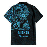 Blue Guam Latte Stone Tribal Tattoo Family Matching Off The Shoulder Long Sleeve Dress and Hawaiian Shirt Hafa Adai Six 7 One LT9 - Polynesian Pride